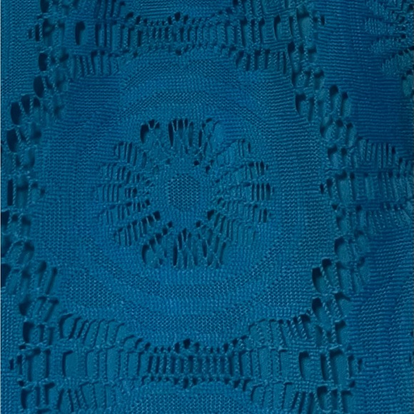 London Style Collection Turquoise circle Lace Overlay Sleeveless Dress sz14 - Picture 9 of 16